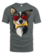 Stylish Dog Wearing Shades With Bone Fun Graphic Tee Shirt - gray t-shirt on white background