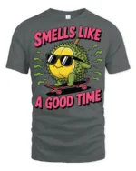 Funny Durian Smells Like A Good Time Graphic T Shirt - gray t-shirt on white background