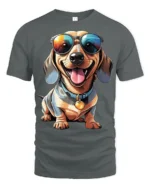 Stylish Wiener Dog Sunglasses Cute Puppy Graphic T Shirt - gray t-shirt on white background