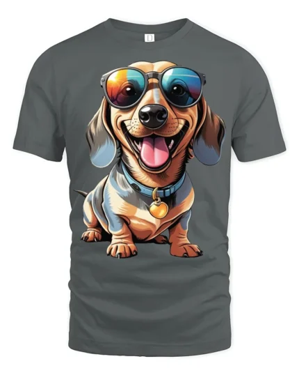 Stylish Wiener Dog Sunglasses Cute Puppy Graphic T Shirt - gray t-shirt on white background