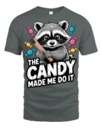 Candy Made Me Do It Raccoon Funny Graphic T Shirt - gray t-shirt on white background