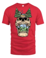Relaxing Skeleton Skull Camping Graphic T Shirt Outdoor Fun Tee - red t-shirt on white background
