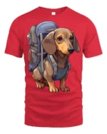 Hiking Dachshund Dog Graphic T Shirt Outdoor Lover Cute Tee - red t-shirt on white background