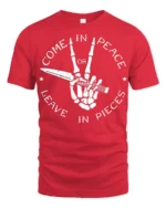 Come In Peace Or Leave In Pieces Skull Hand Graphic T Shirt - red t-shirt on white background