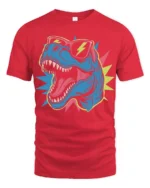 Cool T Rex Dinosaur Sunglasses Lightning Graphic T Shirt Tee - red t-shirt on white background