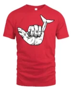 Shark Hand Gesture Graphic T Shirt Funny Ocean Animal Tee - red t-shirt on white background