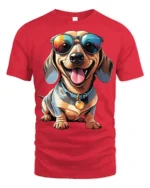 Stylish Wiener Dog Sunglasses Cute Puppy Graphic T Shirt - red t-shirt on white background