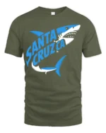 Santa Cruz Shark Surf Style Ocean Graphic Tee - military green t-shirt on white background