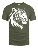 Fierce Tiger Head Graphic T Shirt Bold Animal Design Tee - military green t-shirt on white background