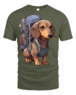 Hiking Dachshund Dog Graphic T Shirt Outdoor Lover Cute Tee - military green t-shirt on white background