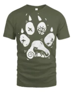 Artistic Animal Paw Print Graphic T Shirt Nature Lover Tee - military green t-shirt on white background