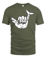 Shark Hand Gesture Graphic T Shirt Funny Ocean Animal Tee - military green t-shirt on white background