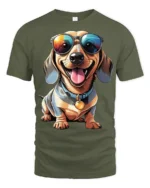 Stylish Wiener Dog Sunglasses Cute Puppy Graphic T Shirt - military green t-shirt on white background