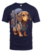 Hiking Dachshund Dog Graphic T Shirt Outdoor Lover Cute Tee - navy t-shirt on white background