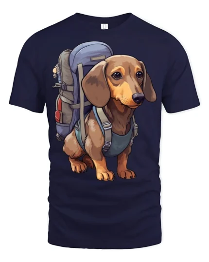 Hiking Dachshund Dog Graphic T Shirt Outdoor Lover Cute Tee - navy t-shirt on white background