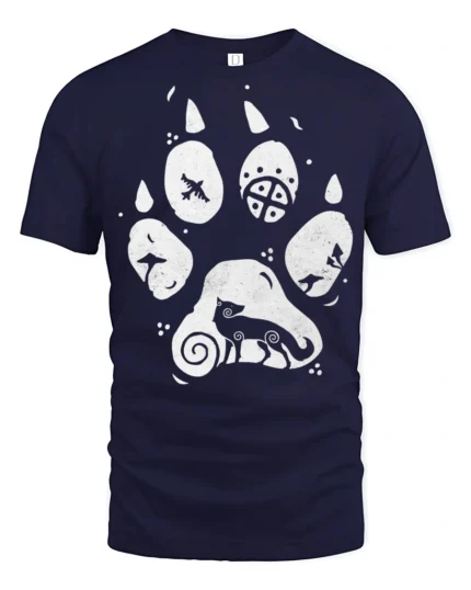 Artistic Animal Paw Print Graphic T Shirt Nature Lover Tee - navy t-shirt on white background