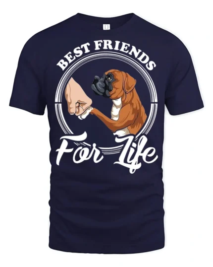 Best Friends For Life Boxer Dog Graphic T Shirt Cute Pet Tee - navy t-shirt on white background