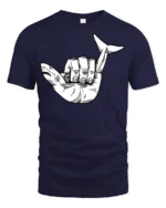 Shark Hand Gesture Graphic T Shirt Funny Ocean Animal Tee - navy t-shirt on white background
