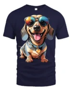 Stylish Wiener Dog Sunglasses Cute Puppy Graphic T Shirt - navy t-shirt on white background