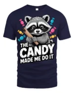 Candy Made Me Do It Raccoon Funny Graphic T Shirt - navy t-shirt on white background