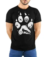 Artistic Animal Paw Print Graphic T Shirt Nature Lover Tee - model wearing black tee with hands behind back