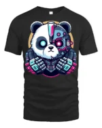 Cyberpunk Panda Robot Graphic T Shirt Futuristic Tech Style - black t-shirt on white background