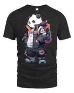 Cool Streetwear Panda Graphic T Shirt Urban Fashion Style - black t-shirt on white background