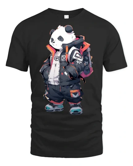Cool Streetwear Panda Graphic T Shirt Urban Fashion Style - black t-shirt on white background
