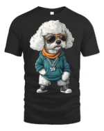 Stylish Rapper Poodle Graphic T Shirt Cool Street Vibe Design - black t-shirt on white background