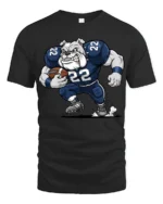 Cool Bulldog Running Football Graphic T Shirt Athletic Cartoon Tee - black t-shirt on white background
