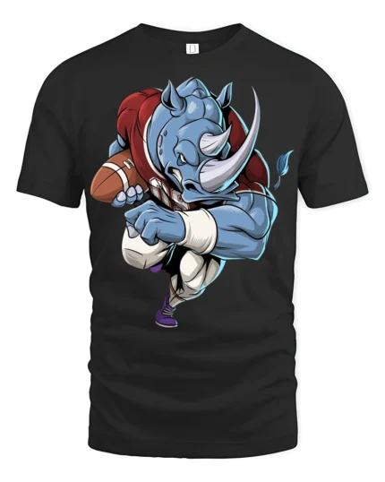 Tough Rhino Football Graphic T Shirt Funny Sports Fan Design - black t-shirt on white background