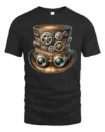 Steampunk Gear Top Hat Graphic T Shirt Vintage Mechanical Style - black t-shirt on white background