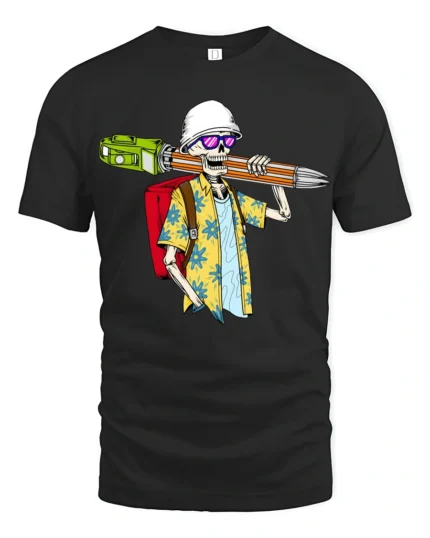 Funny Skeleton Student With Giant Pencil Graphic T Shirt Humor Style - black t-shirt on white background