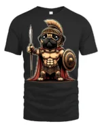 Cute Spartan Pug Warrior Graphic T Shirt Funny Ancient Hero Style - black t-shirt on white background