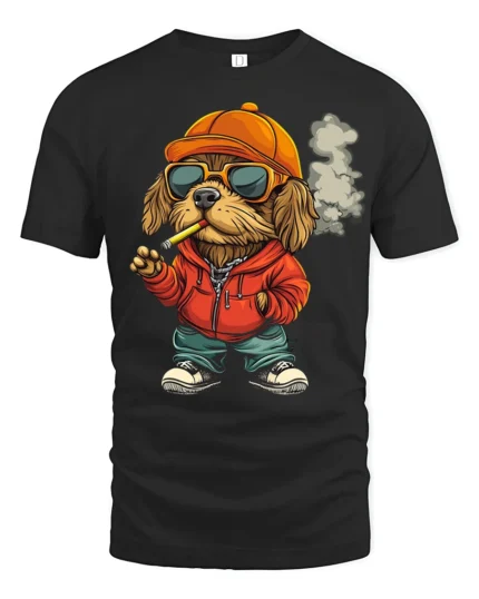 Hip Hop Dog With Sunglasses Graphic T Shirt Urban Funny Style - black t-shirt on white background