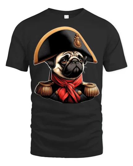 Cute Pug Emperor Portrait Graphic T Shirt Funny Historic Vibe - black t-shirt on white background