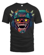 Crazy Monster Skull Headphones Graphic T Shirt Street Art Style - black t-shirt on white background