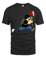 Funny Lumberjack Running With Axe Graphic T Shirt Cartoon Style - black t-shirt on white background
