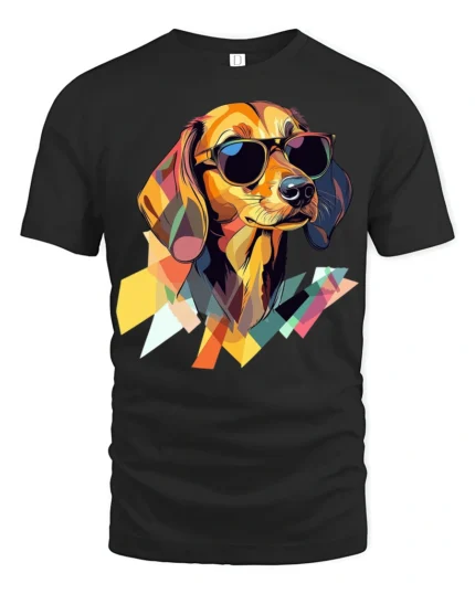Cool Dachshund With Sunglasses Graphic T Shirt Colorful Style - black t-shirt on white background
