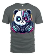 Cyberpunk Panda Robot Graphic T Shirt Futuristic Tech Style - gray t-shirt on white background