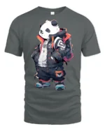 Cool Streetwear Panda Graphic T Shirt Urban Fashion Style - gray t-shirt on white background
