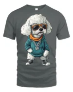 Stylish Rapper Poodle Graphic T Shirt Cool Street Vibe Design - gray t-shirt on white background