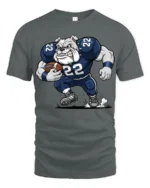 Cool Bulldog Running Football Graphic T Shirt Athletic Cartoon Tee - gray t-shirt on white background