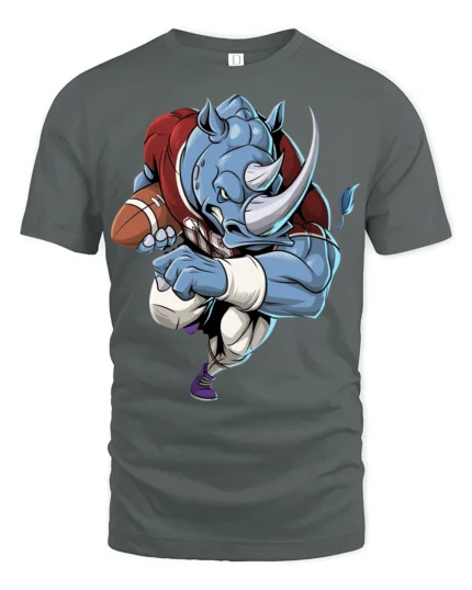 Tough Rhino Football Graphic T Shirt Funny Sports Fan Design - gray t-shirt on white background