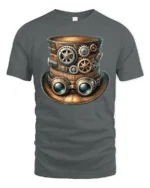 Steampunk Gear Top Hat Graphic T Shirt Vintage Mechanical Style - gray t-shirt on white background