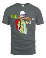 Funny Skeleton Student With Giant Pencil Graphic T Shirt Humor Style - gray t-shirt on white background