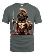 Cute Spartan Pug Warrior Graphic T Shirt Funny Ancient Hero Style - gray t-shirt on white background