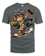 Crazy Monkey Skater Coffee Graphic T Shirt Urban Cartoon Vibe - gray t-shirt on white background