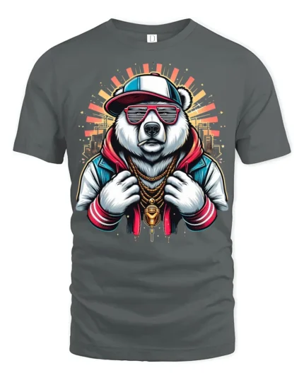 Cool Hip Hop Panda Graphic T Shirt Streetwear Urban Style - gray t-shirt on white background