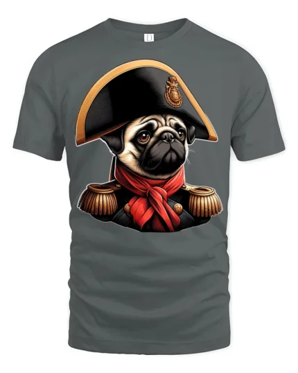 Cute Pug Emperor Portrait Graphic T Shirt Funny Historic Vibe - gray t-shirt on white background